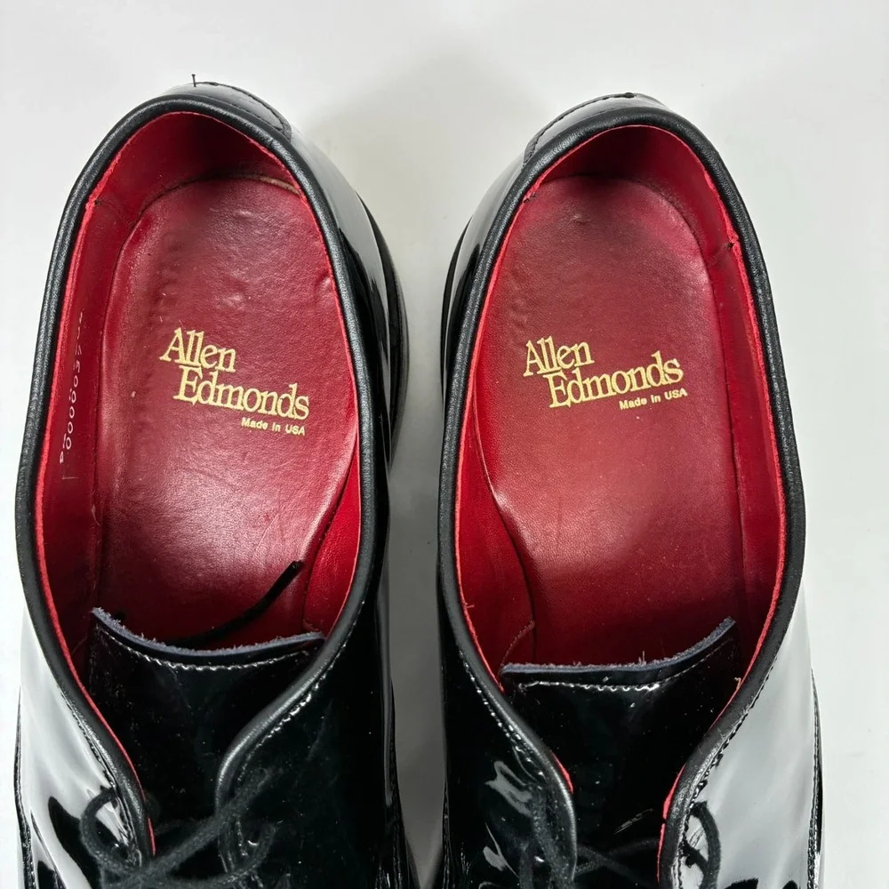 Allen Edmonds Spencer Men's US 9.5A Black Patent Leather Tuxedo Derby Dress Shoe